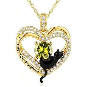 Black Cat Necklaces 14K Gold Birthstone Pendant Jewelry for Women Anniversary Birthday Gifts for Cat Lovers I Love You Always and Forever Valentine's Day Gifts for Wife Mom Sister Her in Saudi Arabia