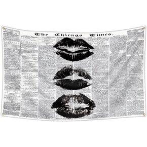 FAMXAKAFLY Vintage Newspaper Wall Tapestry 3x5 Ft Retro Black and White Kiss Lips Hanging, Aesthetic Minimalist News Print Banner for Bedroom, Dorm & Apartment Decor in Saudi Arabia