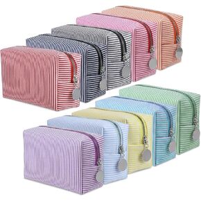 10 PCS Striped Makeup Bag, Seersucker Makeup Bag Bulk Cosmetic Bags with Zipper Travel Bags for Toiletries for Organizing Cosmetics, Toiletries, Jewelry and Holiday Gifts-10 Colors in Saudi Arabia