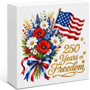 250th Anniversary USA Decorations, Patriotic Floral Wooden Sign Decor, 4th of July Memorial Day Home Decor for Desk Table Shelf in Saudi Arabia
