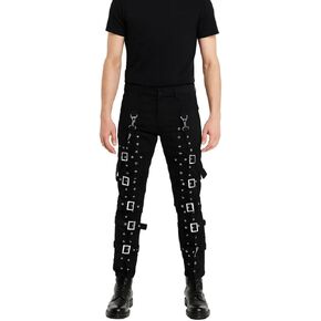Men's Electro Black Bondage Rave Gothic Cyber Chain Goth Jeans Punk Rock Pants in Saudi Arabia