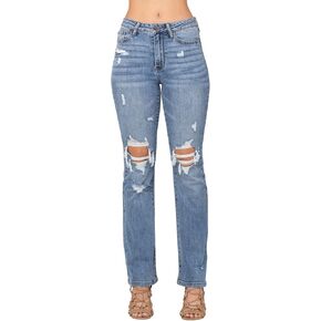Judy Blue Womens Jeans - High Waisted Stone Wash Destroyed Bootcut in Saudi Arabia