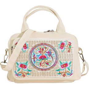 Embroidered Canvas Top Handle Handbag, 3 Layers Crossbody Bag Multiple Colors in Saudi Arabia