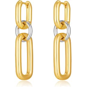 Chunky Dangle Earrings for Women Silver and Gold Plated Papercllip Link Drop Earrings Trendy Mixed Metal Hoops Statement Jewelry Gift in Saudi Arabia