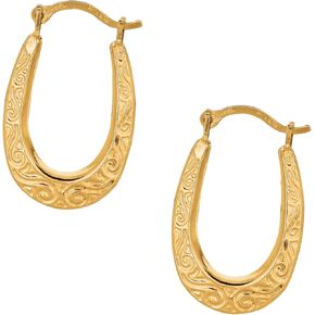 Floreo 10k Yellow Gold 16mm Oval Scroll Pattern Hoop Earrings in Saudi Arabia