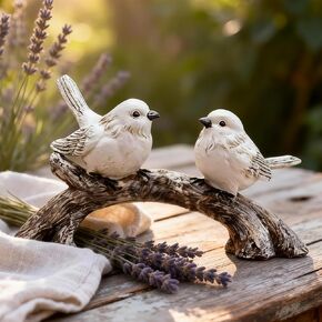 Resin Love Birds on Branch Romantic Bird Decor, Handcrafted White Couple Bird Statue for Home Office Garden Shelf Decor - Unique Housewarming Gift for Couples in Kuwait
