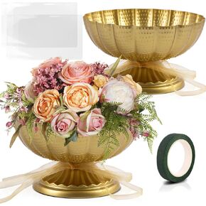 Gold Compote Bowl Vase for Centerpieces, Set of 2 Vintage Pedestal Vase for Wedding, Metal Flower Arrangement Vases for Wedding Centerpieces Parties and Home (Gold, 7 inch) in Saudi Arabia