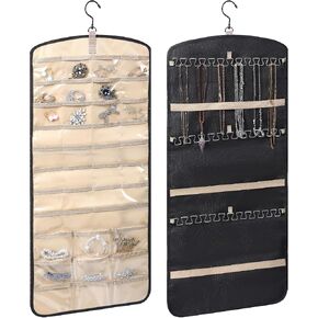 2 Pack Hanging Organizer Storage with 39 Pockets & 30 Hooks, Double Sided Wall Mount Jewelry Display for Earrings, Bracelets, Necklaces, Closet Door (Black, Large) in Saudi Arabia