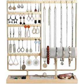 Jewelry Organizer Earring Holder Organizer,6 Tier Jewelry Holder Bracelet Holder Necklace Holder with 6 Hooks,Jewelry Stand for Bracelet, Necklaces, Earrings, Rings, Watches,Gold in Saudi Arabia