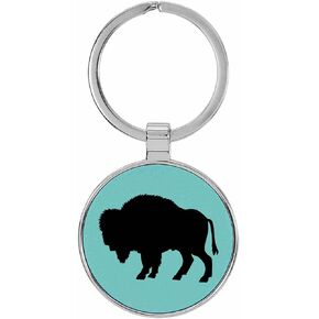 Buffalo Bison Animal Nature Laser Engraved Leatherette Keychain Backpack Pull - 1.5 x 3 Inches in Saudi Arabia