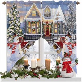 Christmas Swag Curtain Valances Xmas Tree Snowman Short Swag Topper for Small Windows Red Truck Snowy Winnter Window Curtain Tiers for Kitchen Bedroom Living Room 56'' W x 36'' L in Saudi Arabia