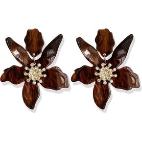 Unique Bohemian Oversized Acrylic Resin Flower Dangle Drop Earrings Summer Retro Large Sparkly Hawaii Crystal Flower Lei Stud Earrings for Women Statement Wedding Jewelry Gifts in Saudi Arabia