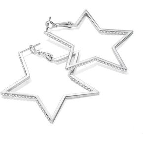 Sparkly Big Star Rhinestone Pentagram Hoop Earrings for Women Lightweight Bling Cubic Zirconia Diamond Large Statement Five-Point Star Dangle Dorp Huggie Prom Wedding Bridal Jewelry Friends Gift in Saudi Arabia