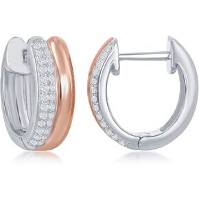 Sterling Silver Two-Tone Rose Gold Micro Pave Double Hoop Earrings in Kuwait