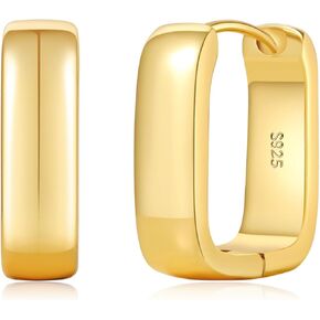 Senteria 4/6MM Wide Chunky Gold Earrings Hypoallergenic 925 Sterling Silver Huggie Hoop Earrings for Women Small Hoop Earring 10 * 15/14 * 16/16 * 18/18 * 20mm in Kuwait