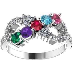 Central Diamond Center Infinity Mothers Rings w/ 1 to 6 Simulated Birthstones in Sterling Silver, 10K or 14K Gold in Kuwait