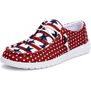 Patriotic Sneakers for Women Canvas American Flag Sneakers Red White and Blue Star Stripe Print Polka Dot Patriotic Shoes Comfortable Soft Sole Footwear Comfy Sporty Shoes Outdoor in Kuwait