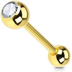 Luxe Modz 316L Surgical Steel PVD Plated Externally Threaded 14G Tongue Straight Barbell CZ Tongue Ring 5/8" 15mm Tongue Piercing Jewelry in Saudi Arabia