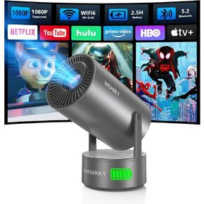 Projector with WiFi and Bluetooth, Mini Portable Projector with Built-in Rechargeable Battery for Outdoor, 1080P Supported, Electric Focus & Auto Keystone, Home Theater with 210° Mount in Saudi Arabia