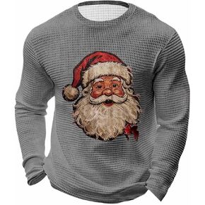 Men's Vintage Santa Christmas Shirts Funny Graphic Sweatshirt Waffle Knit Distressed Long Sleeve Pullover in Saudi Arabia