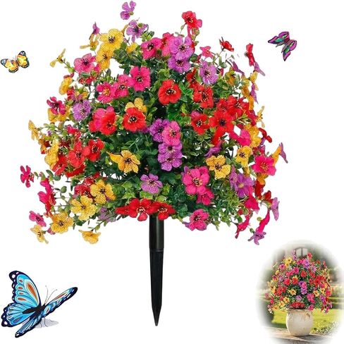 22" Artificial Petunias with Ground Stake, UV Resistant Outdoor Faux Flowers for Planter, Window Box and Garden Decor, Lifelike Fake Silk Plants for Front Porch & Yard Landscaping in Saudi Arabia