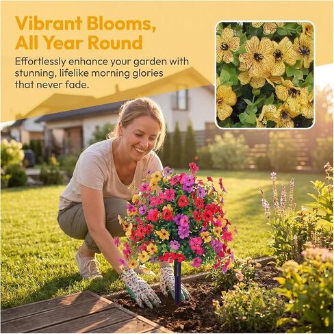 22" Artificial Petunias with Ground Stake, UV Resistant Outdoor Faux Flowers for Planter, Window Box and Garden Decor, Lifelike Fake Silk Plants for Front Porch & Yard Landscaping in Saudi Arabia