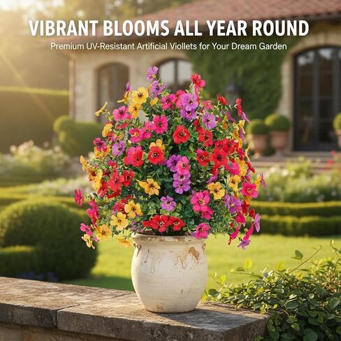 22" Artificial Petunias with Ground Stake, UV Resistant Outdoor Faux Flowers for Planter, Window Box and Garden Decor, Lifelike Fake Silk Plants for Front Porch & Yard Landscaping in Saudi Arabia