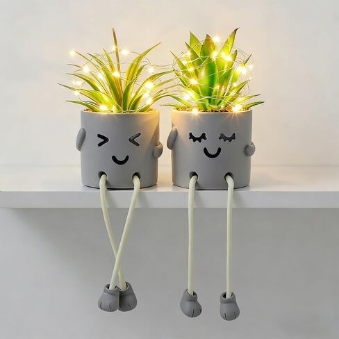 Cute Fake Plants, Succulents Pots with String Lights, Fake Plants Artificial For Desk Décor, Office Decor for Women, Shelf Decor for Gift, Bathroom Small Plants Decoration(No Battery Included) in Saudi Arabia