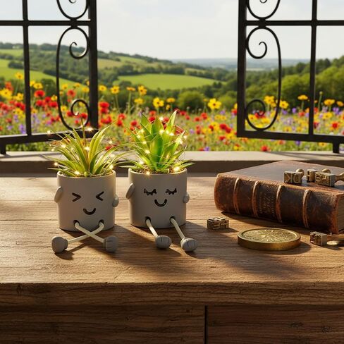 Cute Fake Plants, Succulents Pots with String Lights, Fake Plants Artificial For Desk Décor, Office Decor for Women, Shelf Decor for Gift, Bathroom Small Plants Decoration(No Battery Included) in Saudi Arabia