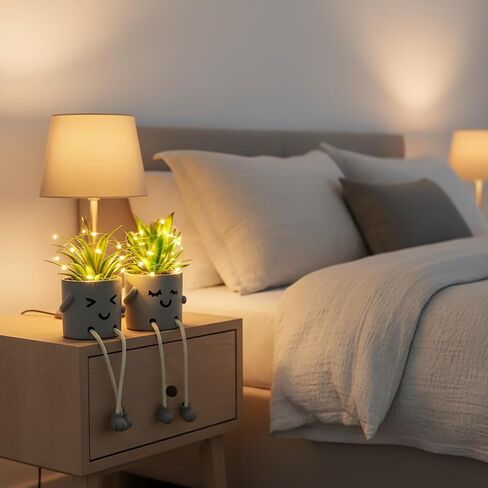 Cute Fake Plants, Succulents Pots with String Lights, Fake Plants Artificial For Desk Décor, Office Decor for Women, Shelf Decor for Gift, Bathroom Small Plants Decoration(No Battery Included) in Saudi Arabia
