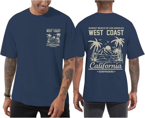 Mens Graphic T-Shirts California Beach Baggy Shirts West Coast Vintage Aesthetic Shirt Summer Casual Oversized Tees in Saudi Arabia