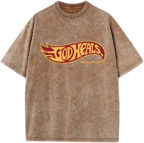 God Heals T Shirt Heavyweight Cotton Religious Graphic Tee Unisex Oversized Top for Church Worship Casual Daily Wear in Saudi Arabia