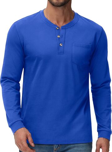 Cotrasen Mens Henley Long Sleeve Shirts Cotton Pocket Button T Shirts Casual Lightweight Plain Tops Fall Basic Tee in Saudi Arabia