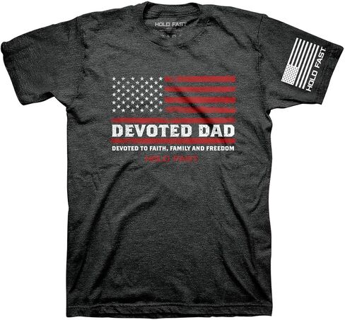 Devoted Dad to Faith Family Freedom Dark Heather Grey Cotton Men's T-Shirt in Saudi Arabia