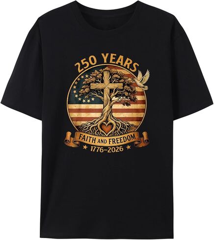 250 Years Faith and Freedom USA 250th Anniversary T Shirt, Patriotic Christian Independence Day July 4th 2026 Tee (T7Black,XL) in Saudi Arabia
