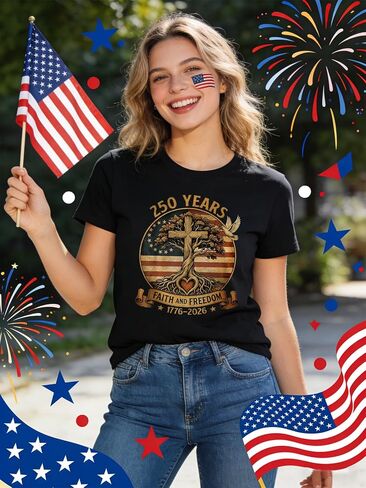 250 Years Faith and Freedom USA 250th Anniversary T Shirt, Patriotic Christian Independence Day July 4th 2026 Tee (T7Black,XL) in Saudi Arabia