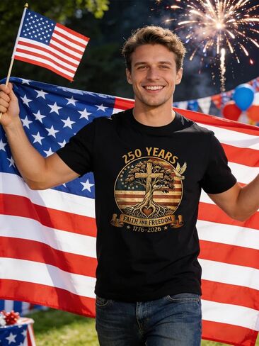 250 Years Faith and Freedom USA 250th Anniversary T Shirt, Patriotic Christian Independence Day July 4th 2026 Tee (T7Black,XL) in Saudi Arabia