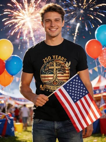 250 Years Faith and Freedom USA 250th Anniversary T Shirt, Patriotic Christian Independence Day July 4th 2026 Tee (T7Black,XL) in Saudi Arabia
