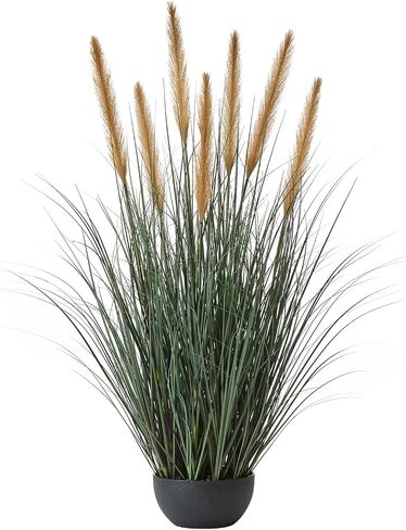 FloraFairy 3ft Onion Grass, Artificial Plant and Greenery, Fake Floor Plants Indoor Outdoor, Faux Horsetail Reed Grass with 7 Feathery Flower Heads, Potted, House Decorative in Saudi Arabia