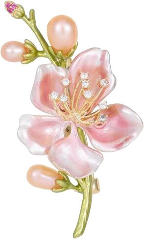 Peach Blossom Brooch with Pearl Rhinestone Spring Summer Romantic Floral Lapel Pin for Women Dresses Coats Scarves Party Jewelry Accessory in Saudi Arabia