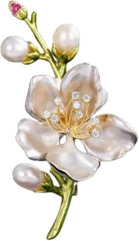 Peach Blossom Brooch with Pearl Rhinestone Spring Summer Romantic Floral Lapel Pin for Women Dresses Coats Scarves Party Jewelry Accessory in Kuwait
