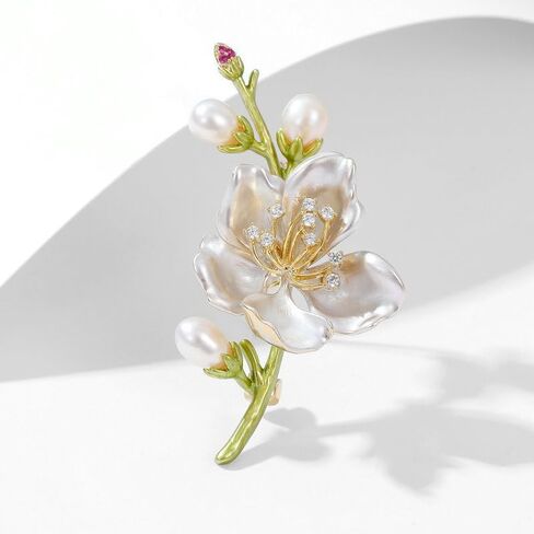 Peach Blossom Brooch with Pearl Rhinestone Spring Summer Romantic Floral Lapel Pin for Women Dresses Coats Scarves Party Jewelry Accessory in Kuwait