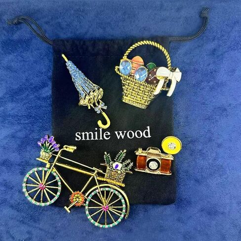 Rhinestone Retro Women Brooches Set Vintage Country Side Style Brooch Set With Bicycle, Hat, Basket, Animal (Puppy), Umbrella, Retro Camera Colorful funny beauty Accessories Pin For Women in Saudi Arabia