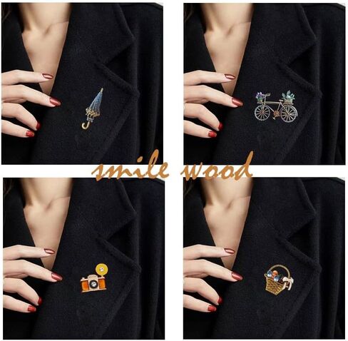 Rhinestone Retro Women Brooches Set Vintage Country Side Style Brooch Set With Bicycle, Hat, Basket, Animal (Puppy), Umbrella, Retro Camera Colorful funny beauty Accessories Pin For Women in Saudi Arabia