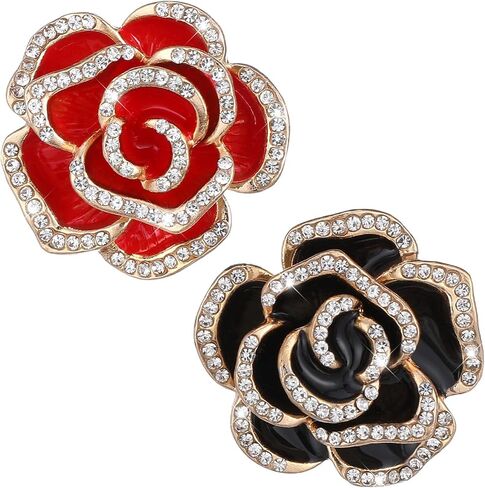 2PCS Brooches For Women Rhinestone Black Red Flower Camellia Pin Brooch in Kuwait