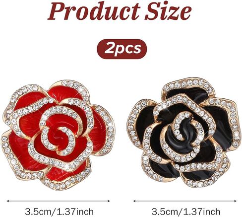 2PCS Brooches For Women Rhinestone Black Red Flower Camellia Pin Brooch in Kuwait