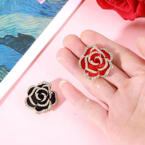 2PCS Brooches For Women Rhinestone Black Red Flower Camellia Pin Brooch in Kuwait