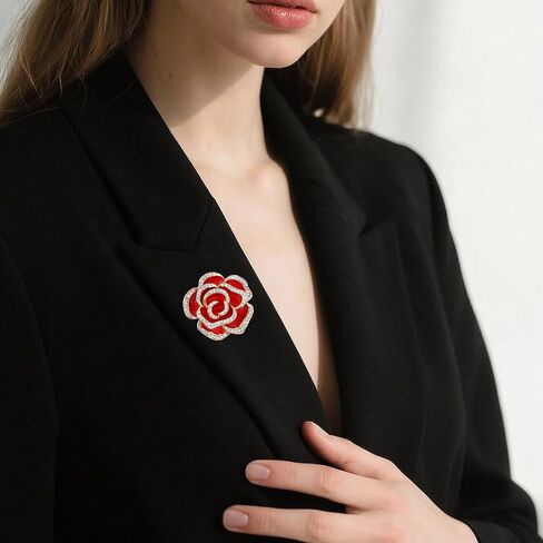 2PCS Brooches For Women Rhinestone Black Red Flower Camellia Pin Brooch in Kuwait