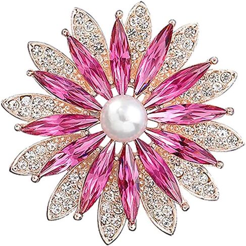 Rhinestone Sunflower Pearl Brooch Pin Sparkling Red/Green/Blue/Pink Crystal Flower Brooch Lapel Pins Clothes Hat Bag Dress Decoration Jewelry Birthday Wedding Bridal Jewelry for Women in Saudi Arabia