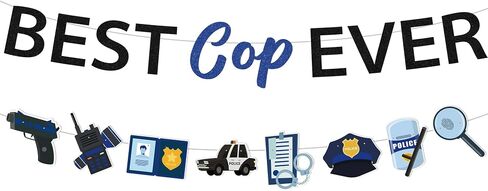 Police Theme Party Decorations Banner - Pre-strung Best Cop Ever Decoration with Banner Garland for Cop, Police Party Supplies for Birthday Graduation Promotion Retirement Anniversary Celebration in Saudi Arabia